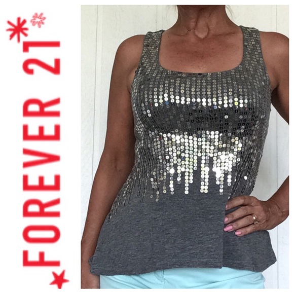 FOREVER 21  SILVER SEQUIN GRAY TANK TOP SMALL - Picture 1 of 10